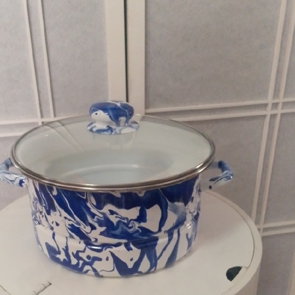 Blue and White Ceramic Cookware Pot with Lid